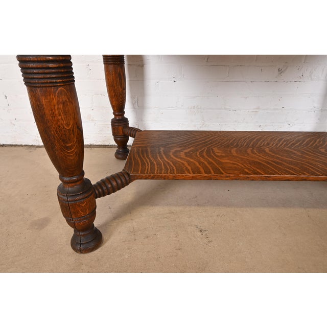 Brown R. J. Horner Style Antique Victorian Tiger Oak Writing Desk or Library Table, Circa 1890s For Sale - Image 8 of 12