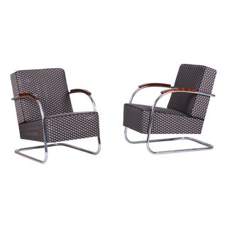 Bauhaus Armchairs in Beech and Chrome from Mücke Melder, Czech, 1930s, Set of 2 For Sale