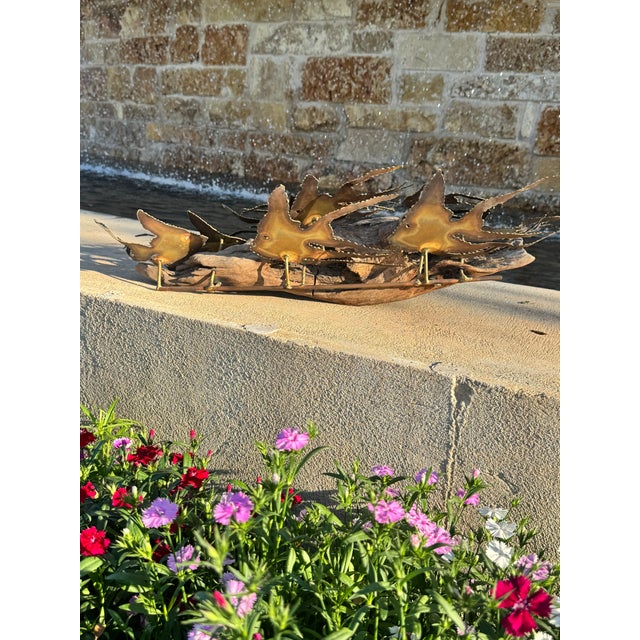 Wood Mid-Century Curtis Jeré Style Brutalist Metal Fish Sculpture on Driftwood For Sale - Image 7 of 7