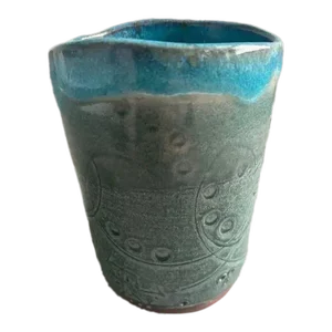 Vintage Handmade Glazed Sea-Foam Turquoise Teal Sand Pottery Vase