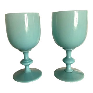 Pair of Vintage Portieux Vallerysthal Blue Opaline Glasses For Sale