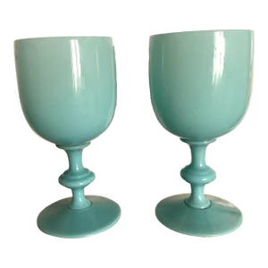 Pair of Vintage Portieux Vallerysthal Blue Opaline Glasses