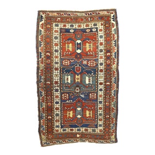 Antique Caucasian Kazak Rug 3'6" X 5’8" For Sale