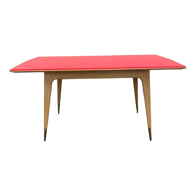 Round Maple & Fuchsia Top Table, 1950s For Sale