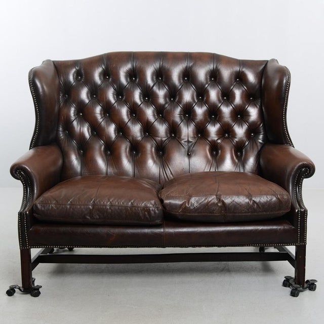 Vintage English-Style Leather Sofa, 1940s For Sale - Image 3 of 14