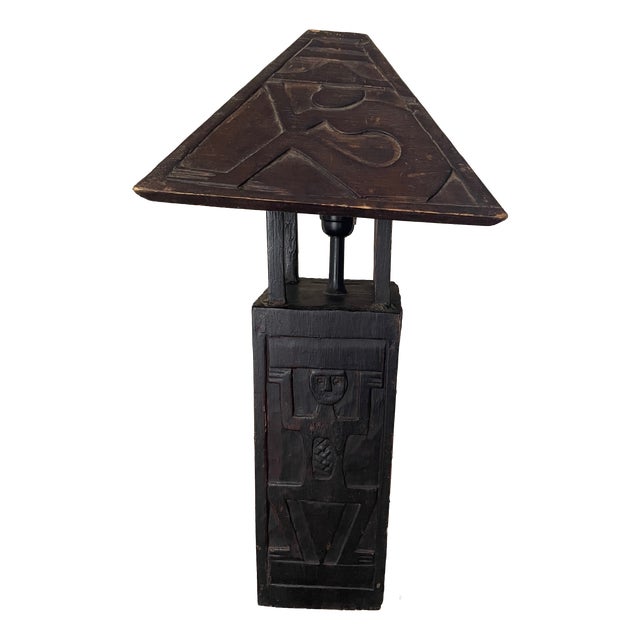 Ethnic Wooden Table Lamp, 1970s For Sale