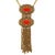 1950s Goldtone Filigree and Faux Coral Pendant Necklace For Sale - Image 9 of 9