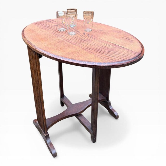 Arts & Crafts Oak Folding Wine Table For Sale - Image 4 of 11