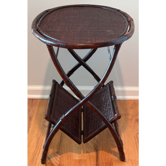 Good looking and one of a kind occasional table that has so many uses. I love the book holder shelf and the British...