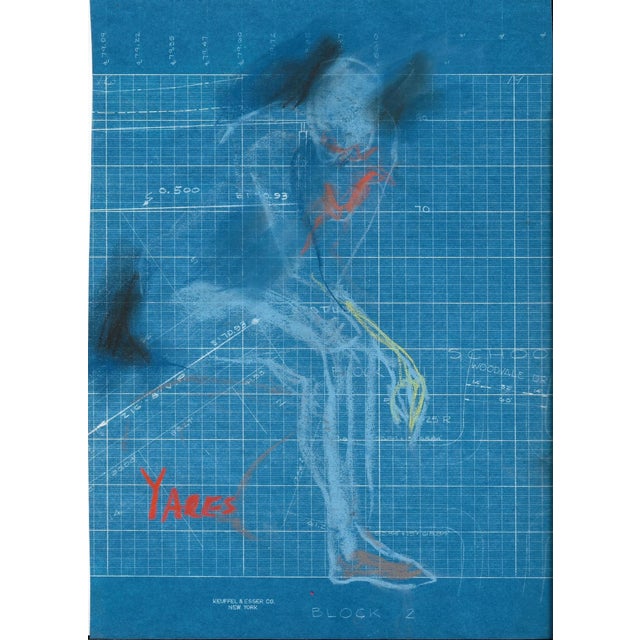 1968 pastel drawing of a male nude on blueprint paper by artist Katherine Yares. This comes from her student portfolio and...