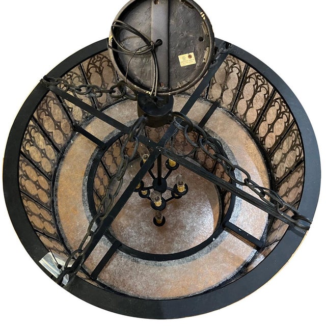 Black Late 20th Century Monumental Bespoke Hand-Forged Iron Gothic Chandelier With Mica Panels For Sale - Image 8 of 13