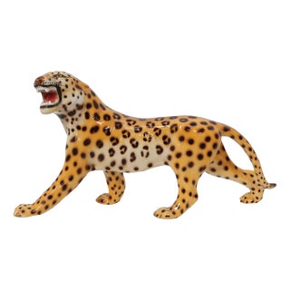 Hand‑painted Ceramic Leopard Sculpture from Giovanni Rozan, Italy, 1950s For Sale