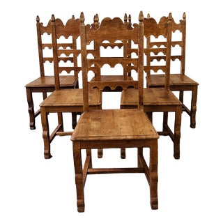 Vintage Oak High-Back Dining Chairs, Set of 6 For Sale