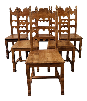 Vintage Oak High-Back Dining Chairs, Set of 6