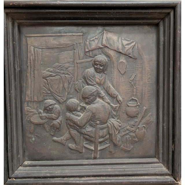 Late 19th Century Pair of Antique Continental Repoussé Cabinet Doors After David Teniers, C. 1880-1910 For Sale - Image 5 of 10