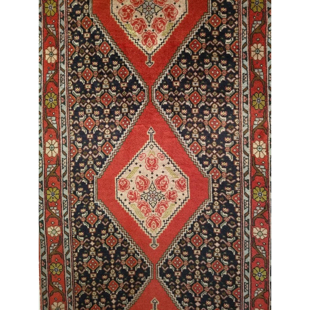 Vintage Bidjar Runner, Hand-Knotted Wool, Geometric Pattern, Navy & Red, 3x10 For Sale - Image 12 of 15
