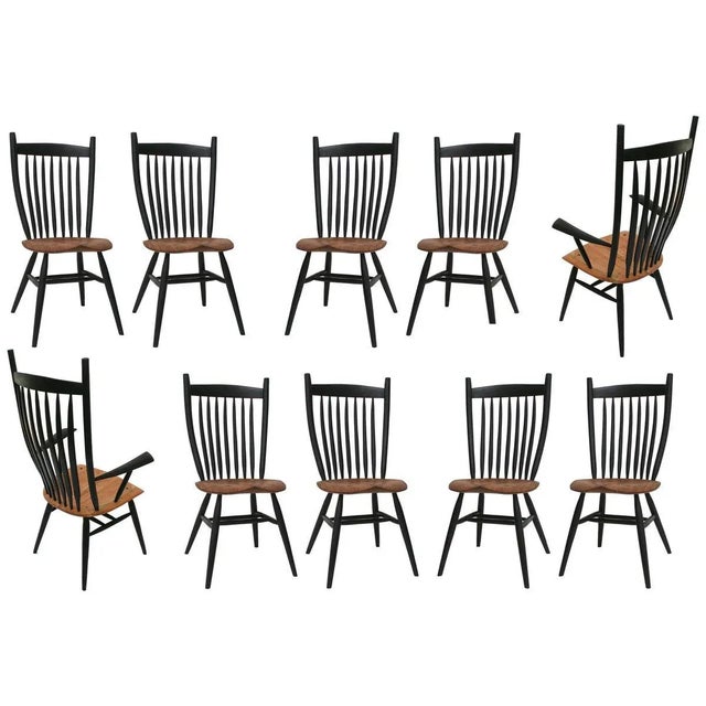 Made to order set of 10 bent chairs by German Woodworker Fabian Fischer. (2 arm and 8 side chairs) Made in the tradition...