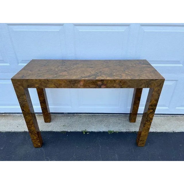 Mid-Century Modern Burl Wood Formica Parsons Console Table For Sale - Image 3 of 13