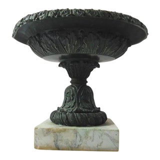 19th Century Grand Tour Beaux Arts Bronze on White Marble Plinth Tazza Urn For Sale