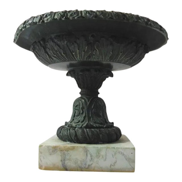 19th Century Grand Tour Beaux Arts Bronze on White Marble Plinth Tazza Urn For Sale