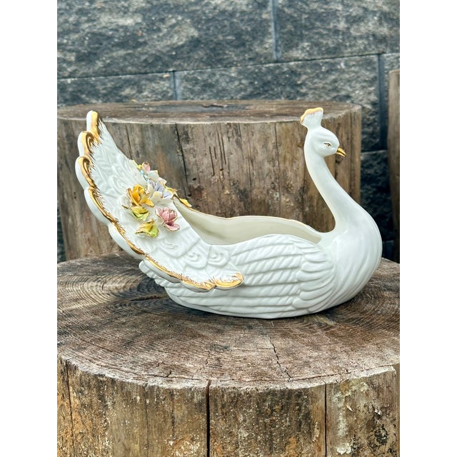Capodimonte Italian Vintage Porcelain Swan Planter, Vase by Capodimonte. For Sale - Image 4 of 11