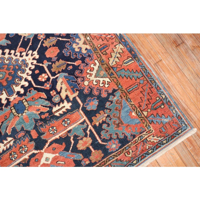 Navy Blue Zabihi Collection Antique Persian Square Navy Geometric Heriz Rug - 5' x 5'8" For Sale - Image 8 of 8