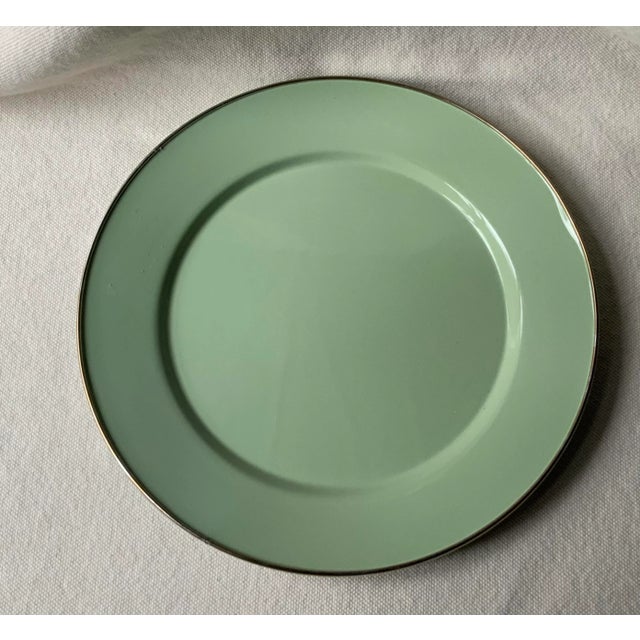 Mackenzie-Childs Sage Green Enamel Chargers - Set of 4 | Handmade 12" For Sale - Image 6 of 18