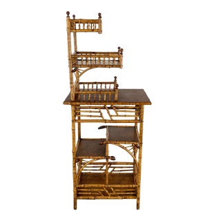 Antique Asymmetrical Scorched Bamboo Etagere For Sale