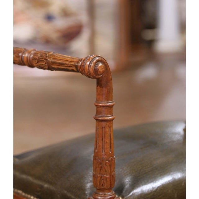 19th C. French Louis XVI Carved Walnut Piano Bench With Leather Seat For Sale - Image 4 of 12