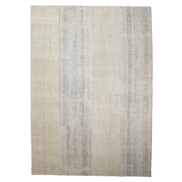 Textile Mid 20th Century Large Vintage Gray Modern Kilim Rug For Sale - Image 7 of 7