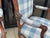 Antique French Louis XV Style Walnut Bergere Chairs in Blue & White - Pair For Sale - Image 10 of 13