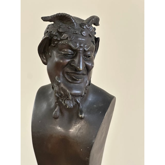 Sculpture Depicting a Satyr, 19th Century, Bronze on Marble Base For Sale - Image 5 of 12