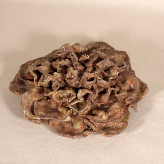 Large Organic Brutalist Studio Pottery Ceramic Flower Wall Sculpture in Earth Tones For Sale In Tulsa - Image 6 of 16