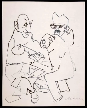Mino Maccari, Figures, Ink Drawing, 1970