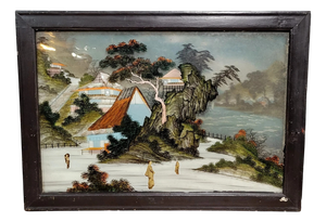 19th Century Asian Landscape Fixed Under Glass, 1890s-1910s