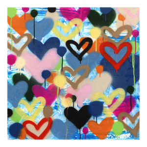 Flying to Infinity - Abstract Colorful Hearts Graffiti Mixed Media Pop Original Artwork by Amber Goldhammer