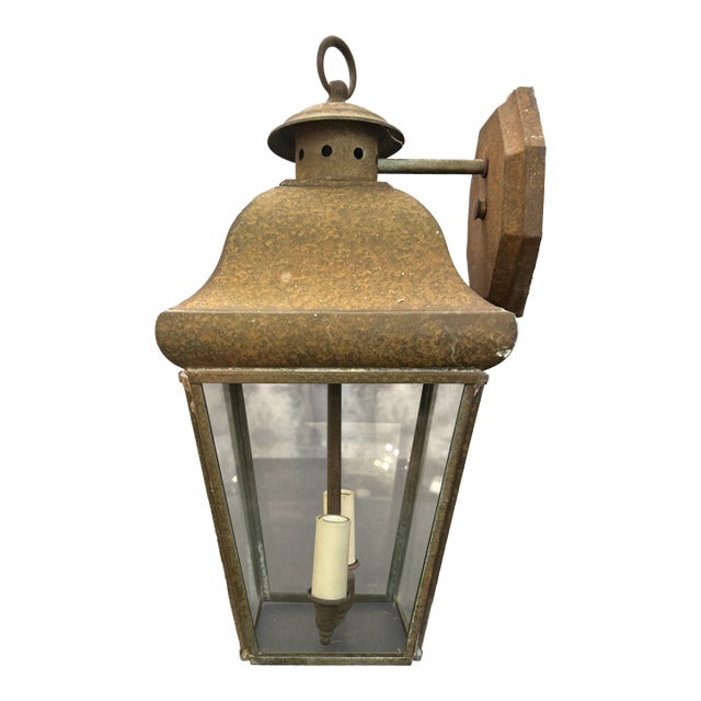 Antique Rustic Metal Lantern Light For Sale