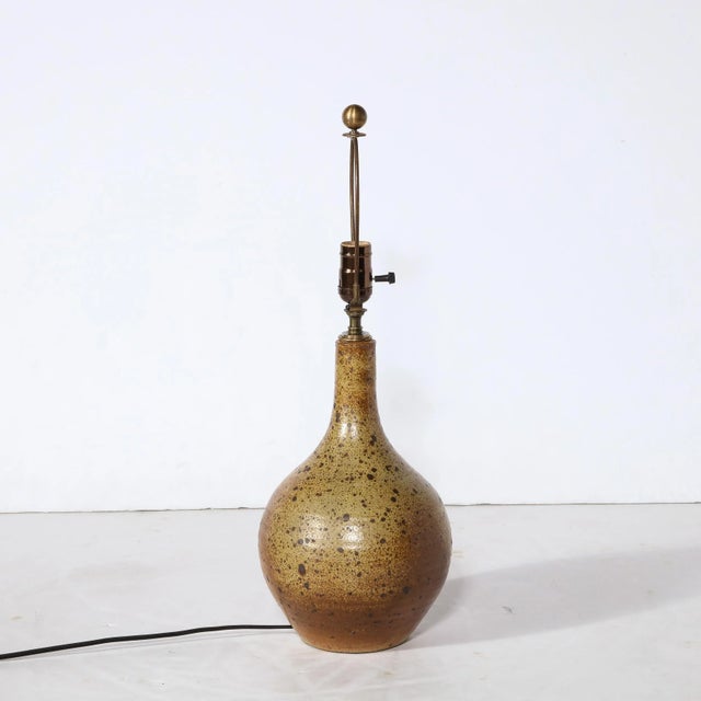 Mid-Century Modernist Hand-Glazed Ceramic Table Lamp With Speckled Volcanic Detail For Sale In New York - Image 6 of 11