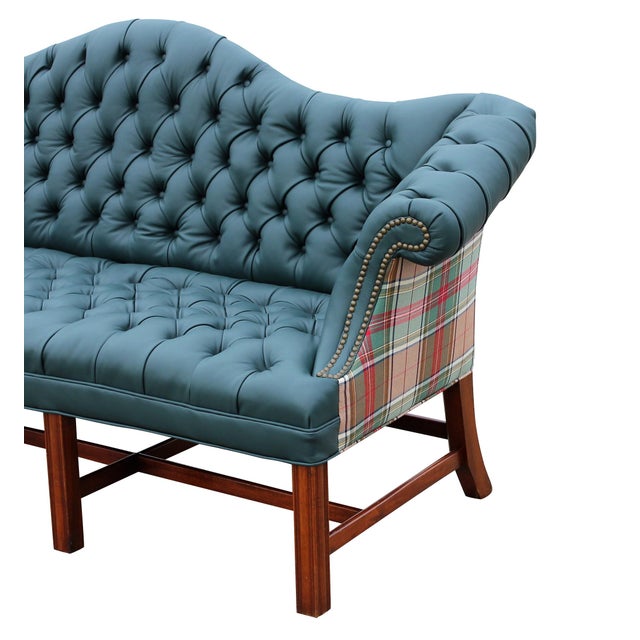 Genuine Italian Leather, Green Camelback Tufted Sofa Chairish