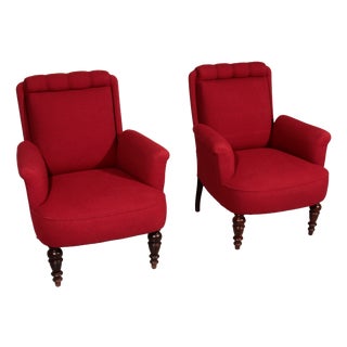 Swedish Victorian Burgundy Fabric Chairs, 1950, Set of 2 For Sale