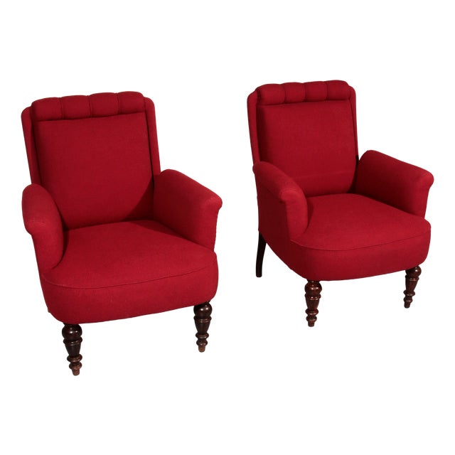 Swedish Victorian Burgundy Fabric Chairs, 1950, Set of 2 For Sale