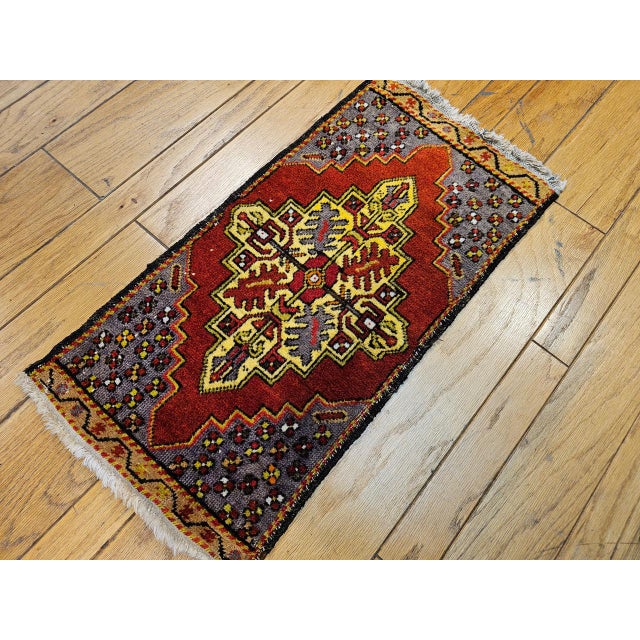 Turkish Vintage Turkish Tribal Prayer Rug, Handwoven Wool Pile, Red Medallion, 2' x 3' For Sale - Image 3 of 12