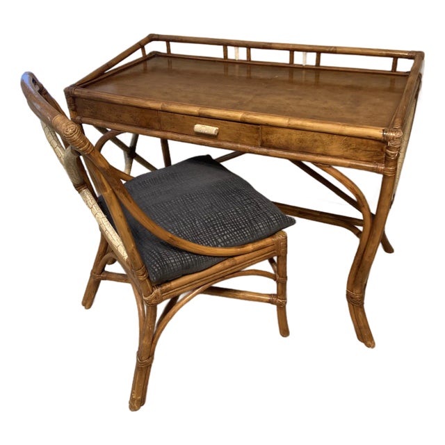 1950s Tommi Parzinger Rattan Desk for Reed and Willow - Set of 2 For Sale