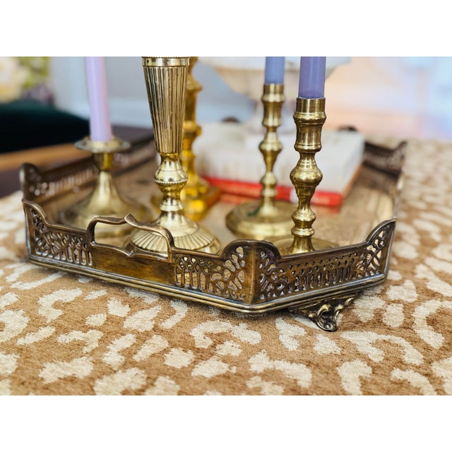 Hollywood Regency Vintage Large Brass Engraved Tray For Sale - Image 3 of 12