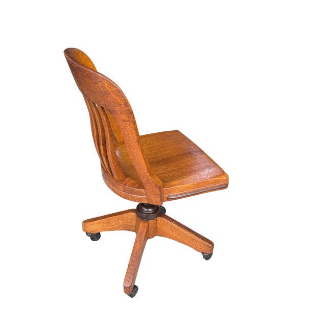 Wood Antique B.L.Marble Chair Co. Golden Oak Swivel Desk Chair | Quarter-Sawn Oak Banker’s Chair | Early American Library & Office Chair For Sale - Image 7 of 13