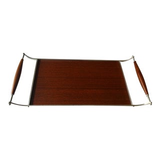 Mid-Century Aluminum and Rosewood Serving Tray For Sale