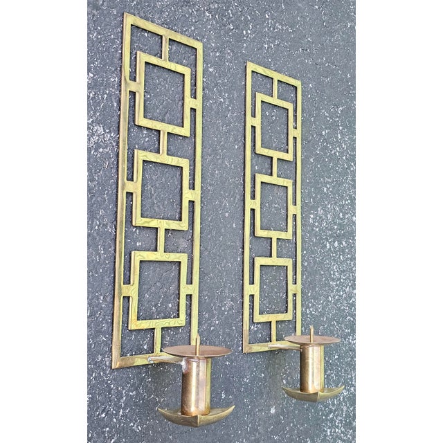 Mid 20th Century Pair of 20th Century Chinoiserie Brass Candles Sconces For Sale - Image 5 of 7