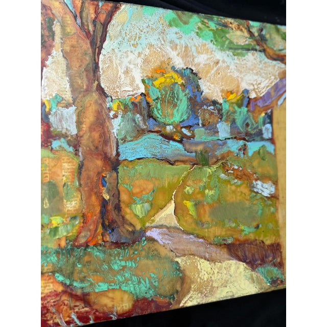 Contemporary Square Encaustic and Antique Collage on Cradled Panel “Aquatic Park”, Hartman For Sale - Image 3 of 10