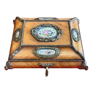 Napoleon III Box in Marquetry and Porcelain For Sale