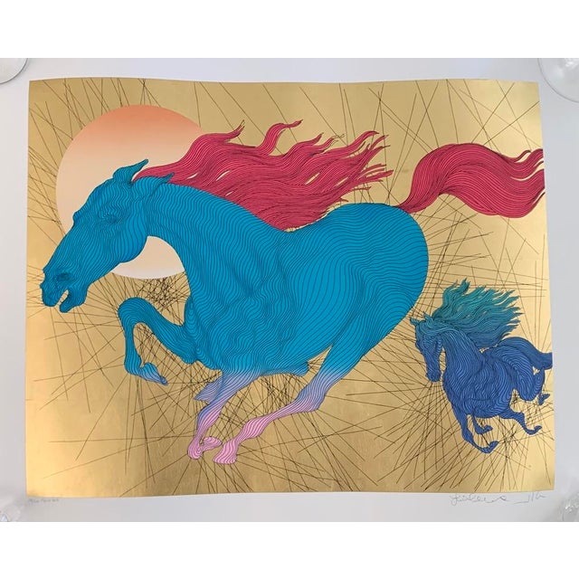"Equus", Serigraph 38/500 Guillaume Azoulay, Moroccan (1949- ) Hand-signed, gold leaf serigraph. The master has been...